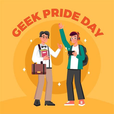 Geek Pride Day With Teenager And Man Free Vector