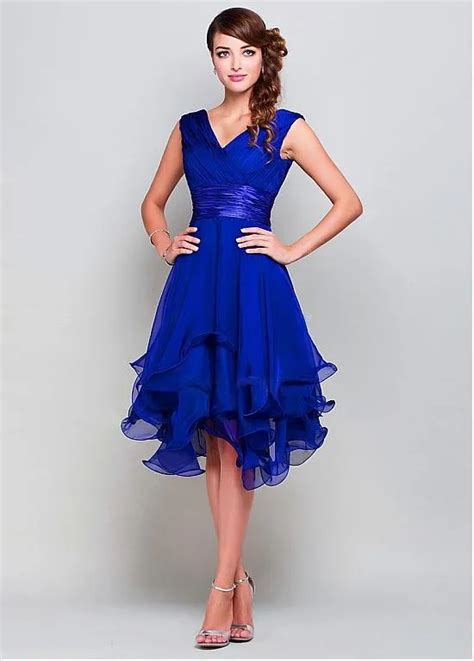 Royal Blue Cocktail Dress 2017 Cheap Formal Party Dress For Women Summer Style Chiffon A Line