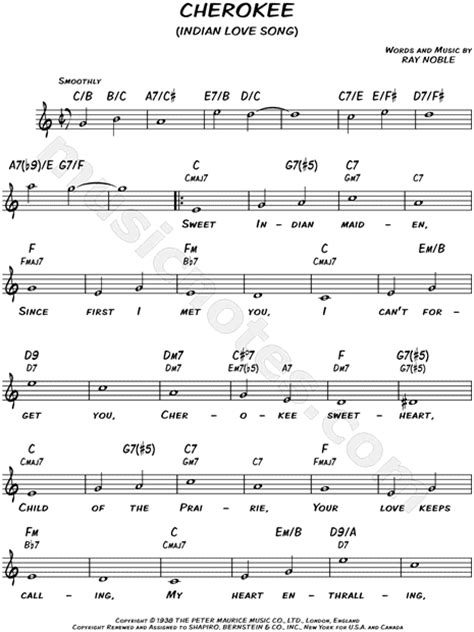 Ray Noble Cherokee Sheet Music Leadsheet In C Major Transposable Download And Print Sku