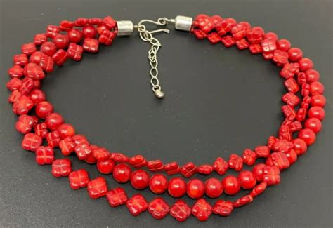 Vintage Dtr Jay King Natural Red Coral Sterling Silver Necklace