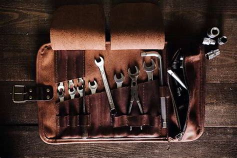 Handmade Personalized Leather Tool Roll With Zippered Pocket Gadgetsin