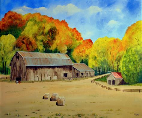Wallpaper Autumn Farmhouse Barn Painting Country Upstateny