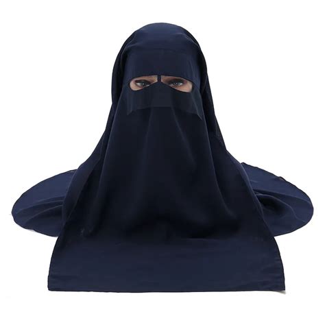 H225 Three Layers Chiffon Fabric Niqab Tie Back Face Mask Cover Muslim Hijab Scarf Headscarf