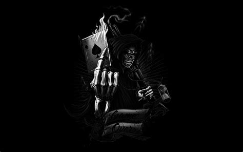 Skeleton Holding Card Illustration Dark Grim Reaper Hd Wallpaper
