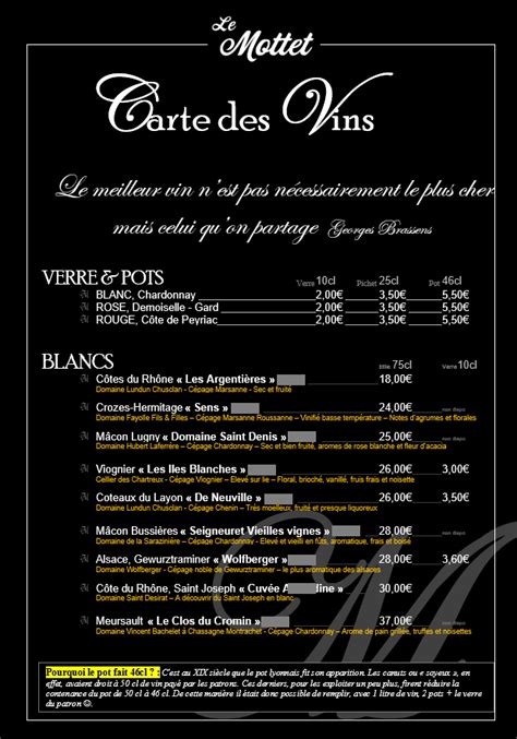 La Carte Des Vins Restaurant Le Mottet My XXX Hot Girl