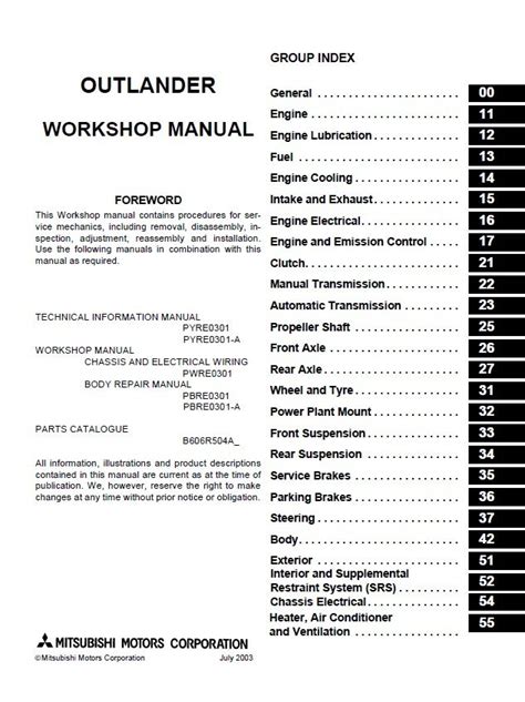 Mitsubishi Outlander 2003 2006 Workshop Manual Pdf