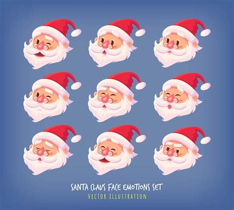 Premium Vector Set Of Santa Claus Face Emotions Icons Cute Cartoon
