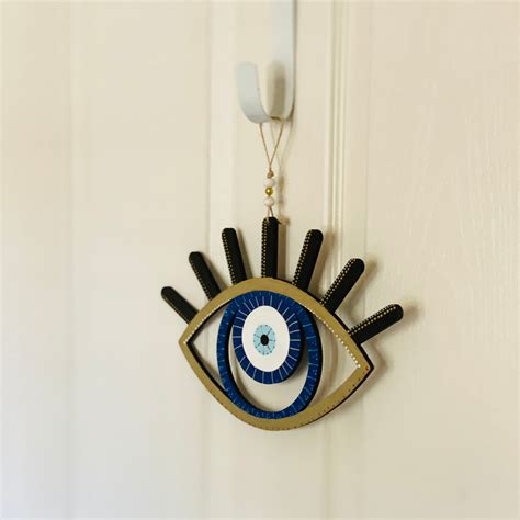 Wooden Evil Eye Wall Hanging Hand Painted Art Home Décor Etsy Uk