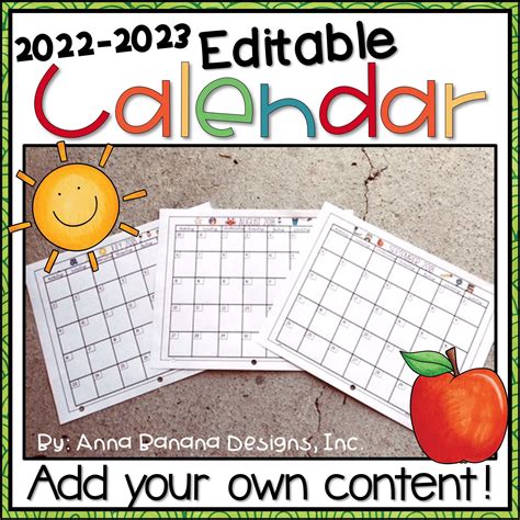 Editable Calendar 2022 2023 Editable Monthly Calendar Printable