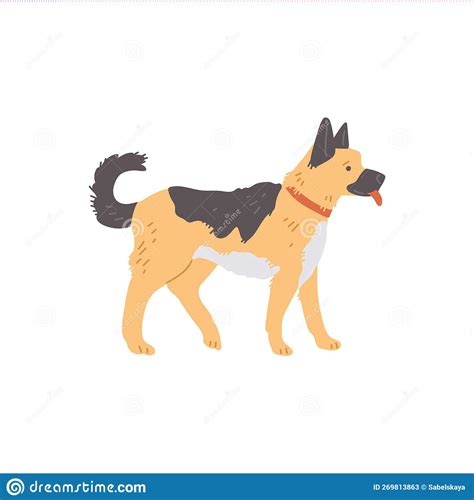Dog Thoroughbred Shepherd Flat Cartoon Vector Illustration Isolated On