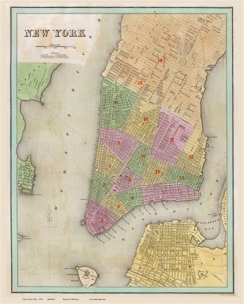 New York City 1838 Bradford Manhattan Old Map Reprint Old Maps