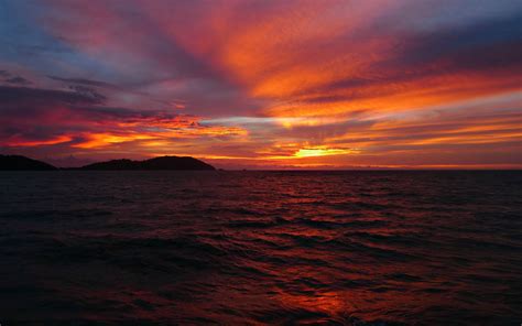 Sea Sky Clouds Horizon Sun Sunset Red Style