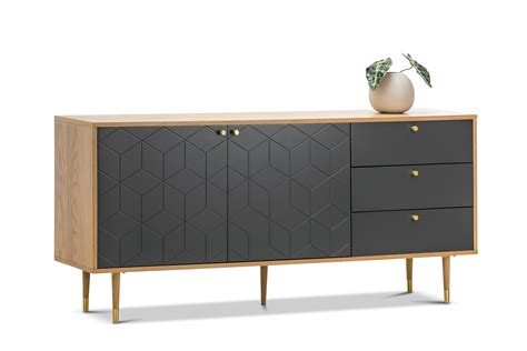 Hexii Oak Sideboard Buffet In Natural And Grey L3 Home