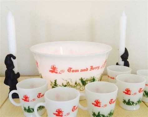 Tom And Jerry Punch Bowl Set Vintage Christmas Milk Glass Etsy