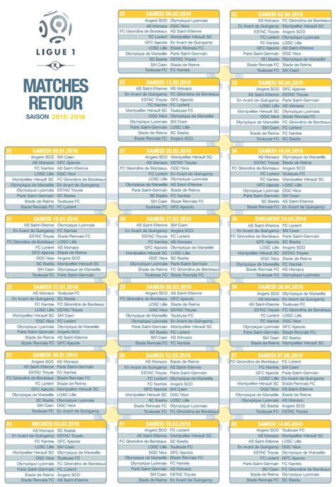 Ici, tous les matches d'un seul coup d'œil. Football : Calendrier Ligue 1 de la saison 2015 - 2016 ...