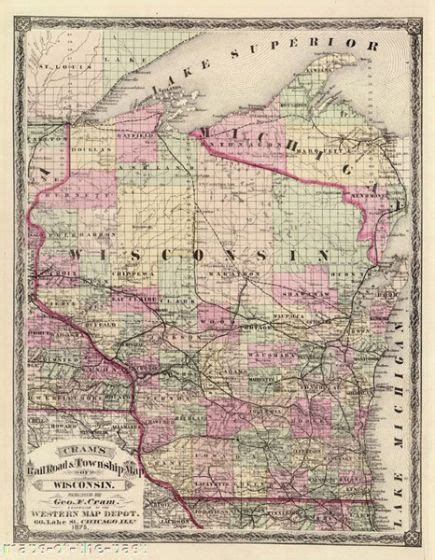 Railroad Maps Railroad And Township Map Of Wisconsin Wi By George F