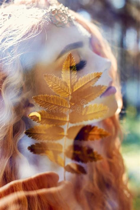 Fabulous Portrait Of A Red Haired Girl In Nature With Double Exposure