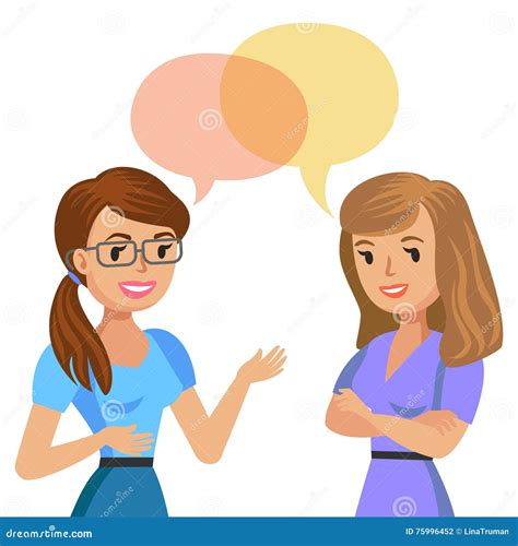 Two Young Women Talking Meeting Colleagues Or Friends Stock Vector