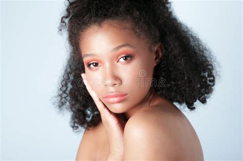 Young Beautiful Black Girl With Clean Perfect Skin Close Up Stock Image