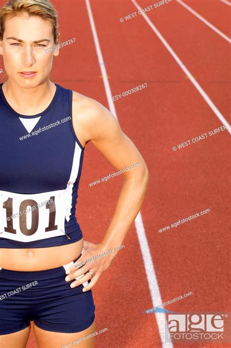 Female Athlete On Running Track Half Length Stock Photo Picture And Low Budget Royalty Free
