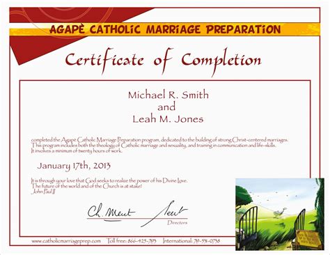Printable Free Premarital Counseling Certificate Of Completion Template Catholic Marriage