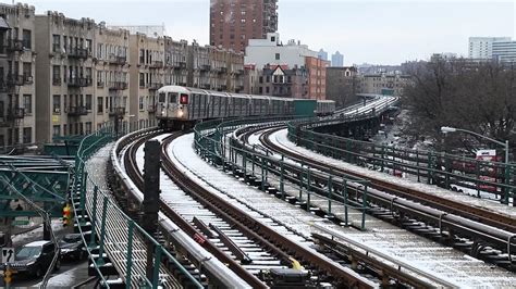 New York City Subway Snowy Elevated Trains In Manhattan And Bronx