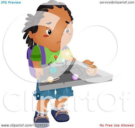 Clipart Of A Sad African American Boy Carrying A Ruined