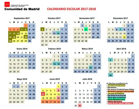 Calendario Escolar Curso 2017 2018 Comunidad De Madrid