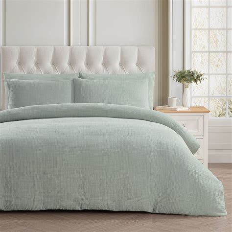 Muslin Duvet Cover And Pillowcase Set Washed Green Dusk