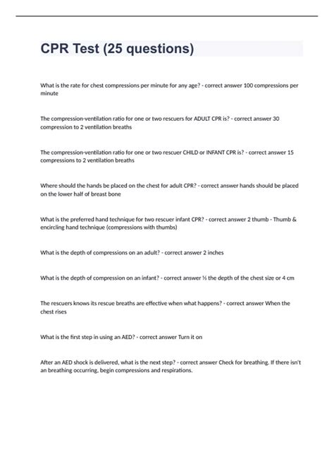 CPR Test (25 questions) Question and answers 100% correct 2023/2024