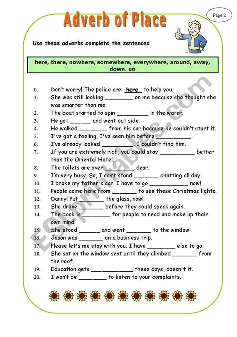 Adverb Of Place Two Pages Esl Worksheet By Plakmutt Adverbs Esl