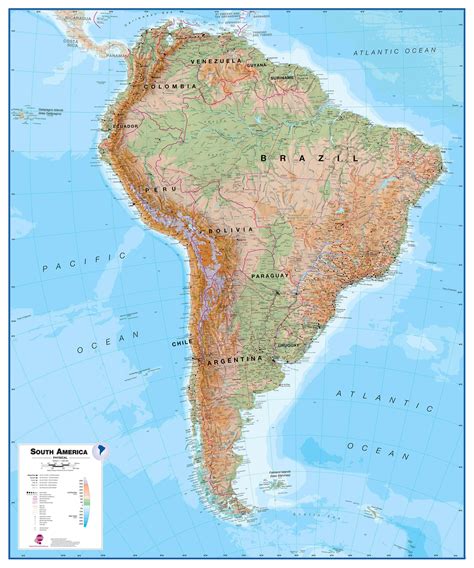 South America Wall Map Physical