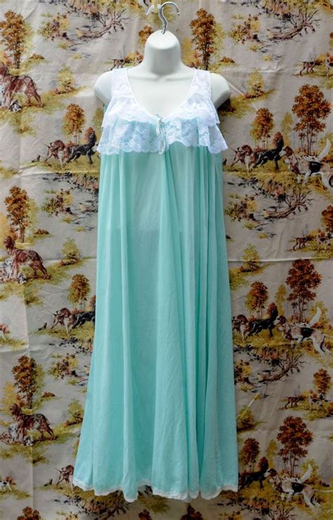Miss Elaine Vintage Nightgown In Aqua Size L Vintage Nightgown Night