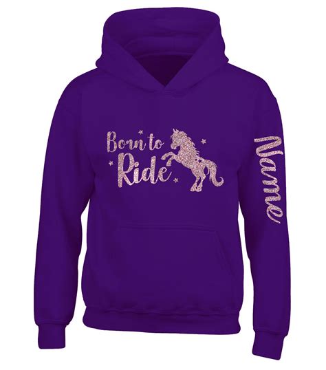 Childrens Personalised Glitter Horse Riding Hoodie Equestrian Hoody Arm