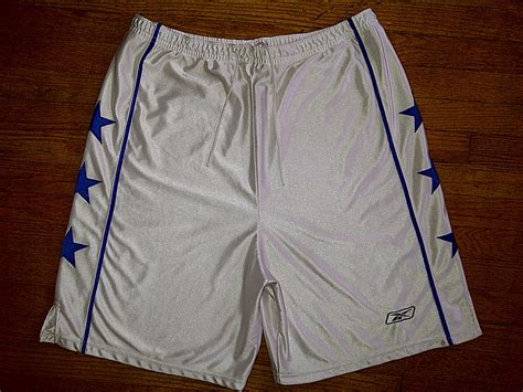 Reebok White Blue All Star Stars Baggy Thick Silver Basketball Shorts