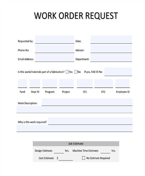 Free Work Order Form Samples Pdf Ms Word Google Docs Excel