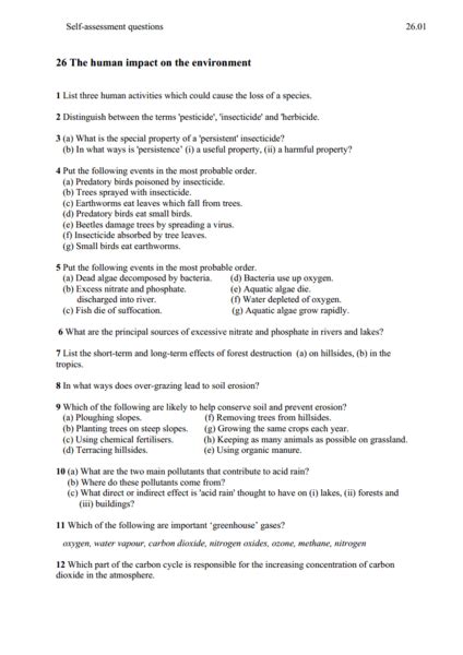 The Human Impact On The Environment Worksheet For 9th 12th Grade