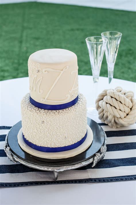 Navy And White Nautical Monogrammed Wedding Cake