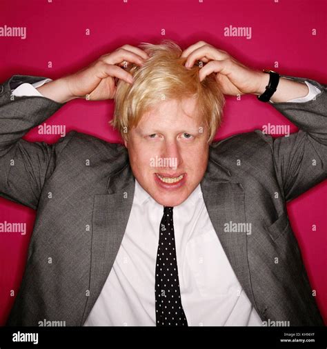 British Politician Boris Johnson Portrait With Hands In Hair Against