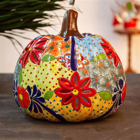 UNICEF Market | Talavera-Style Ceramic Pumpkin Lantern from Mexico - Colorful Pumpkin