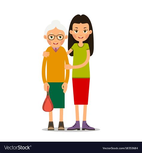 Young Girl Helps An Old Woman Royalty Free Vector Image