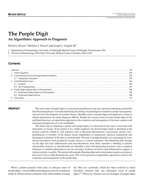 Pdf The Purple Digit An Algorithmic Approach To Diagnosis