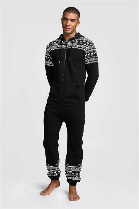 Mens Christmas Print Onesie Boohoo Mens Loungewear Mens Onesie