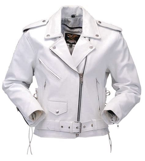 White Leather Motorcycle Jacket Wside Lace L6027lw Jamin Leather