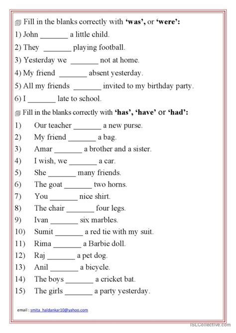 Am Is Are Was Were Has Have Had Gene English ESL Worksheets Pdf Doc