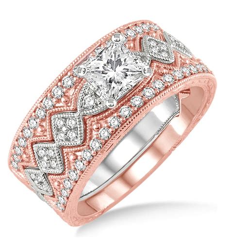200 Carat Antique Trio Bridal Set Engagement Ring With Princess