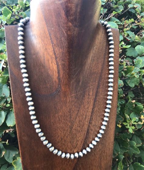 Sterling Silver 6mm Navajo Pearls Bead Necklace Etsy