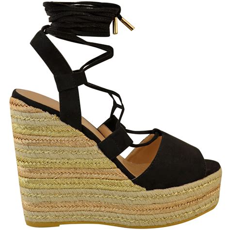 Womens Ladies Wedge Espadrille Sandals Lace Tie Up Strappy Party