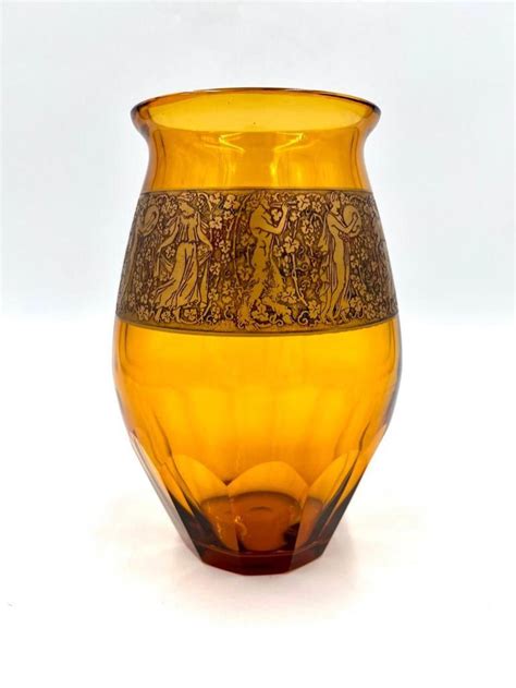 Sold Price Moser Acid Etched Amber Vase July 6 0122 10 00 Am Edt