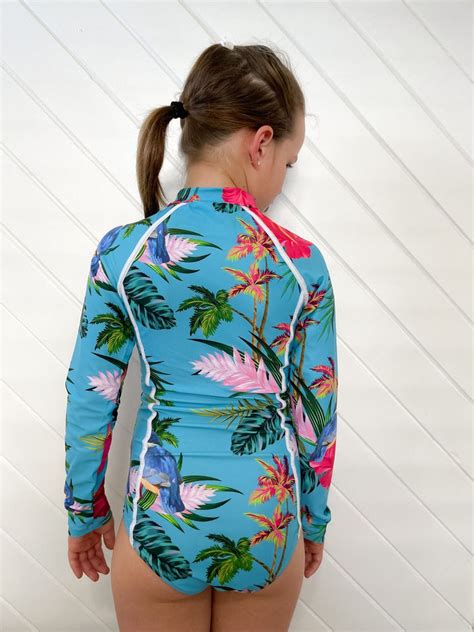 Tween Swimwear Long Sleeve Swimsuit For Tween Girls Tribe Tropical